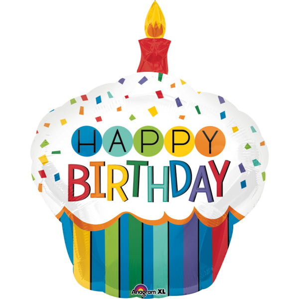 rainbow cupcake shaped happy birthday balloon