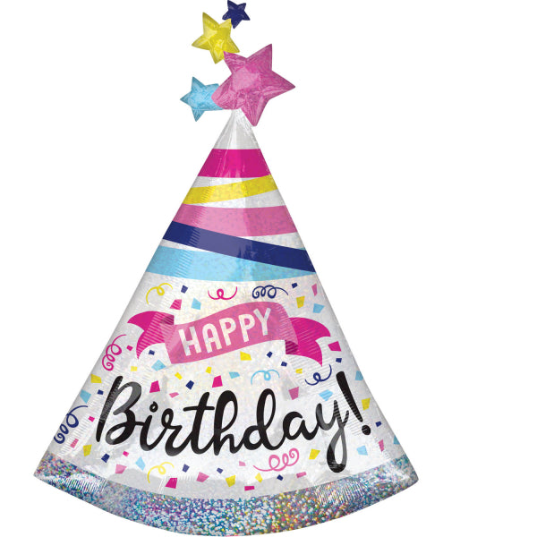 colorful magic hat shaped happy birthday balloon