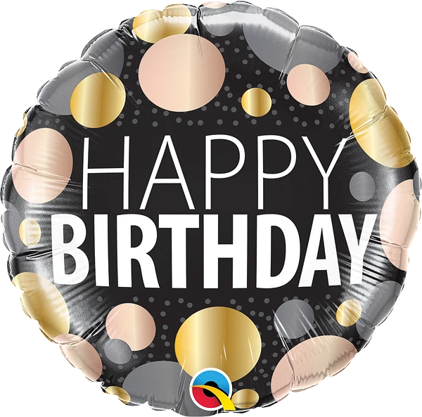 round happy birthday balloon with metallic dots