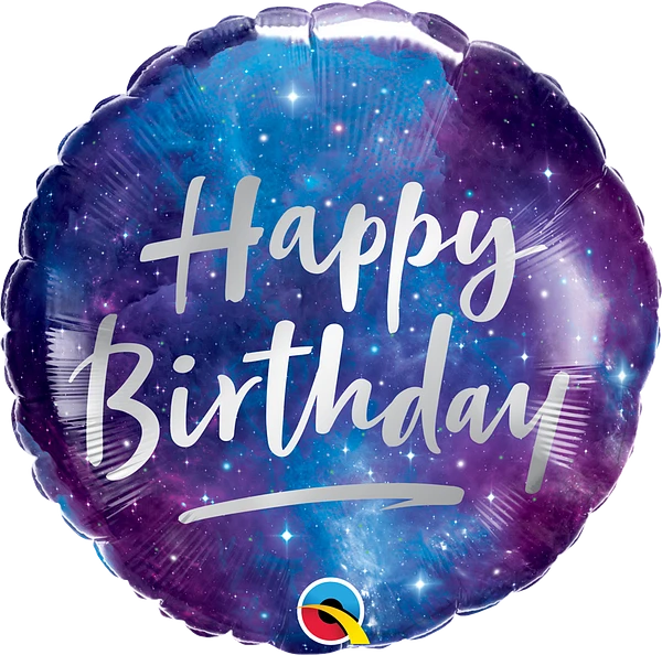 round blue and purple galaxy happy birthday balloon