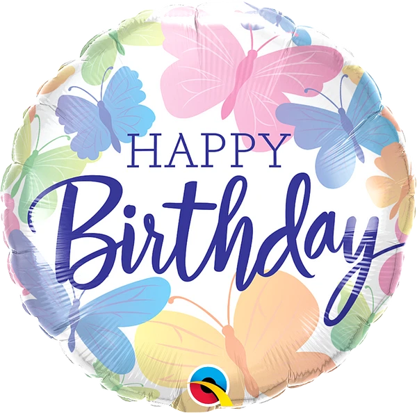 round pastel color happy birthday balloon with butterflies