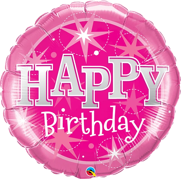 round pink happy birthday balloon with sparkles