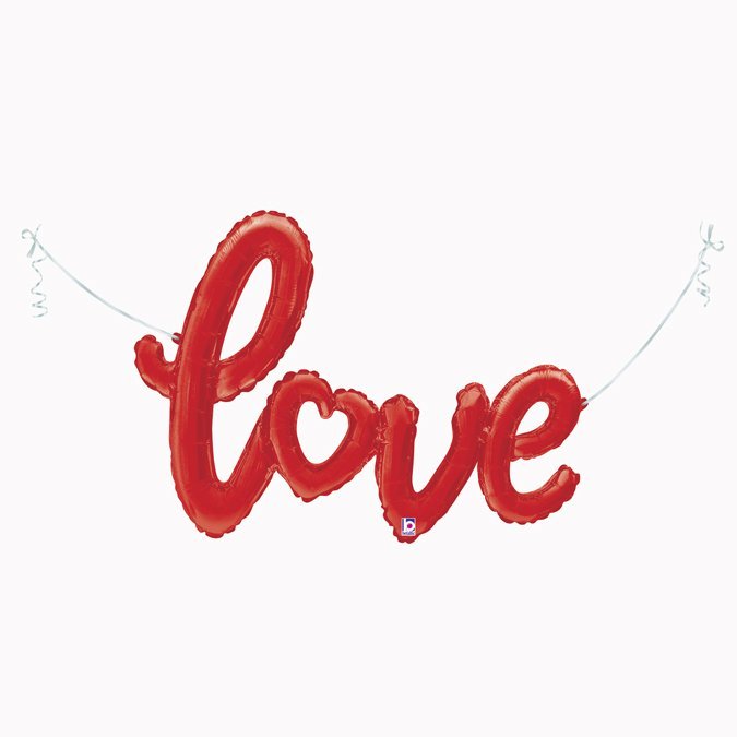 red love script shaped balloon
