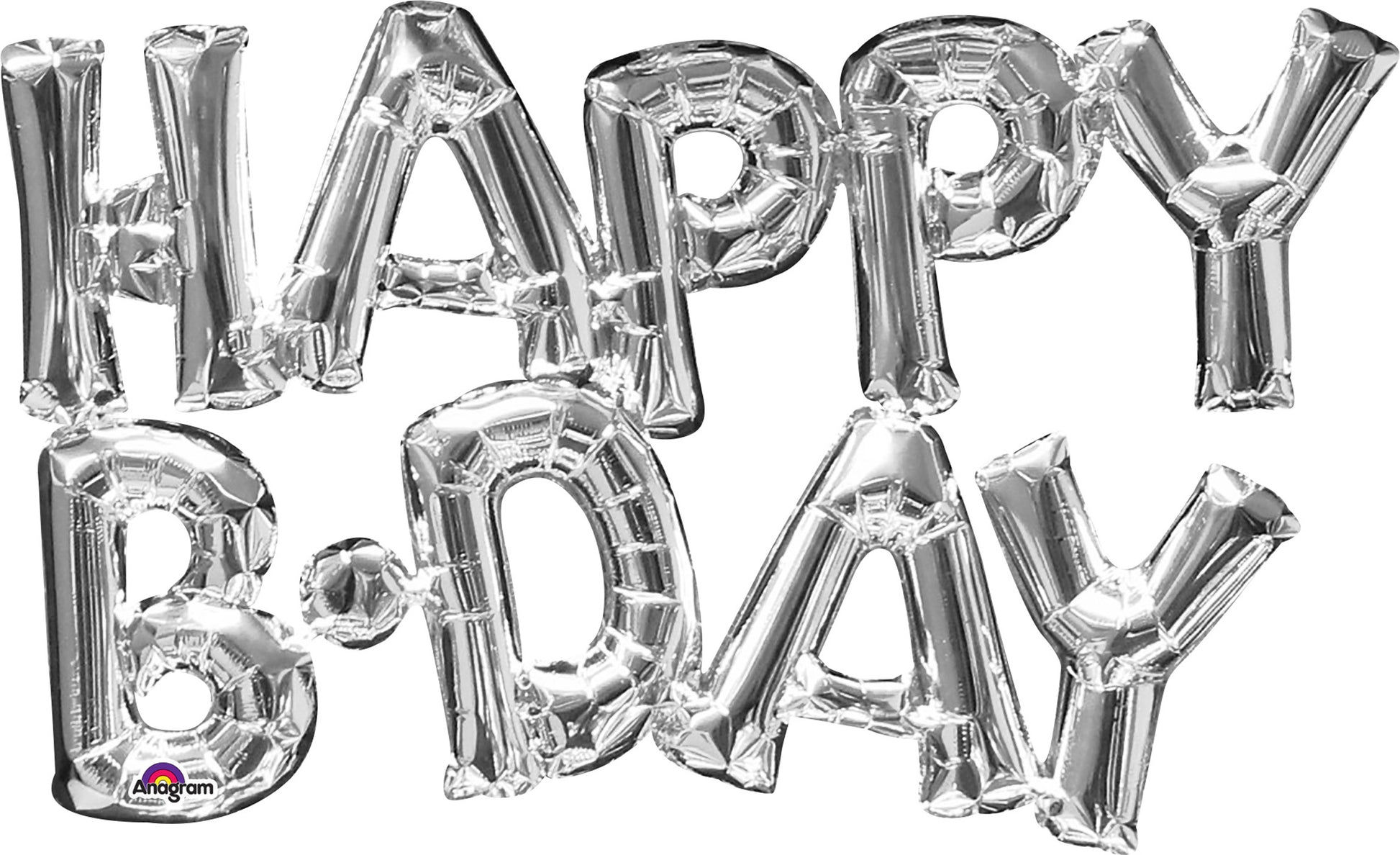 silver phrase happy bday balloon, silver phrase happy birthday balloon