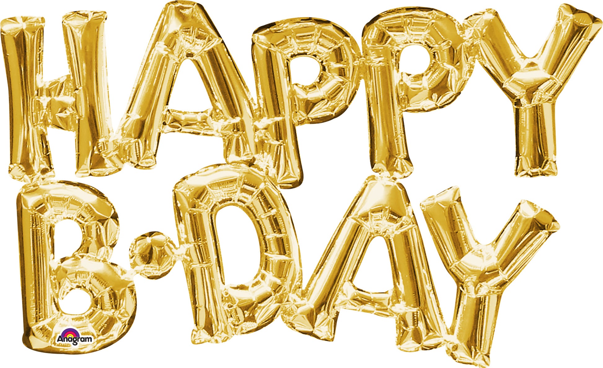 gold phrase happy bday balloon, gold phrase happy birthday balloon