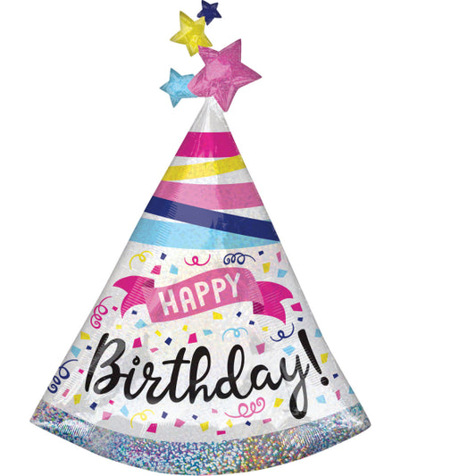 colorful magic hat shaped happy birthday balloon