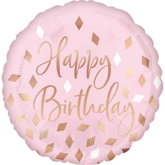 round light pink, blush happy birthday balloon