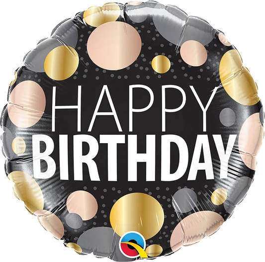 round happy birthday balloon with metallic dots