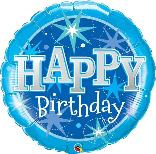 round blue happy birthday balloon with sparkles