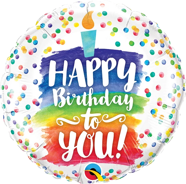 round colorful happy birthday balloon with birthday cake