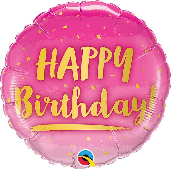 round pink and gold happy birthday balloon