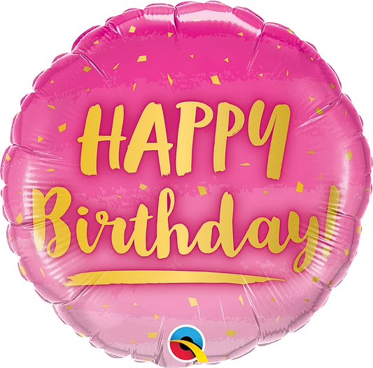 round pink and gold happy birthday balloon