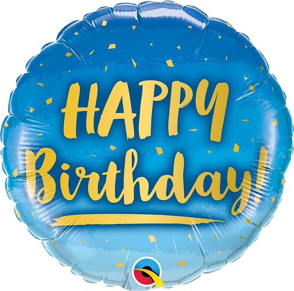 round blue and gold happy birthday balloon