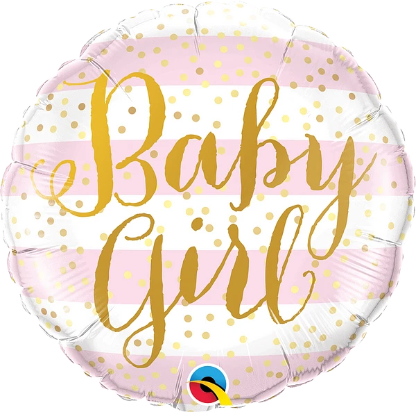 white and light pink striped baby girl balloon