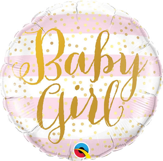 white and light pink striped baby girl balloon