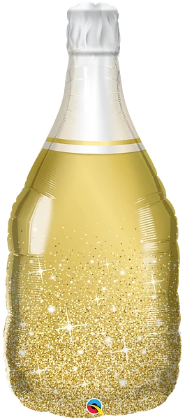 gold champ bottle shaped balloon, gold bubbly wine bottle shaped balloon