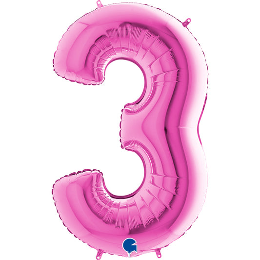 fuchsia/fuxia/magenta/pink number three shaped balloon