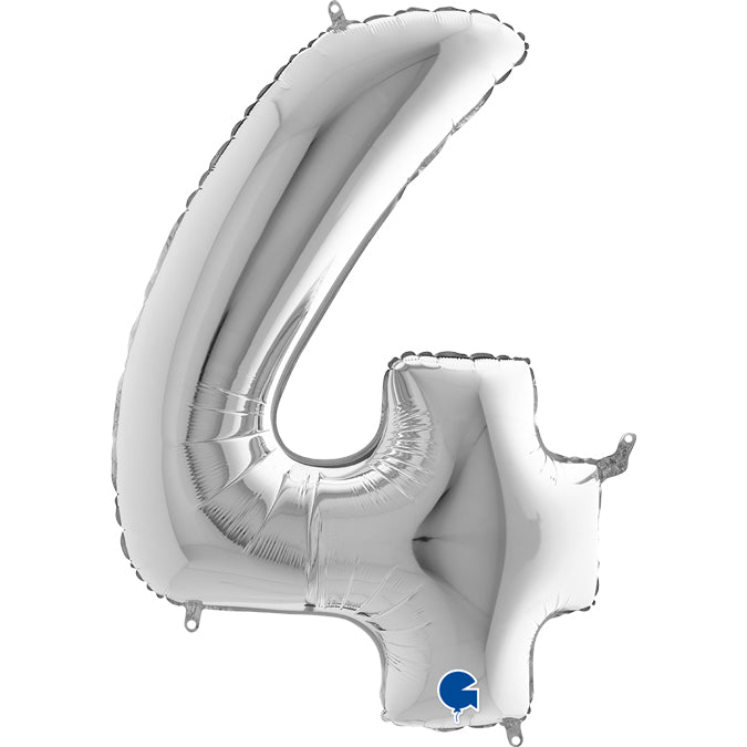 silver number four shaped balloon