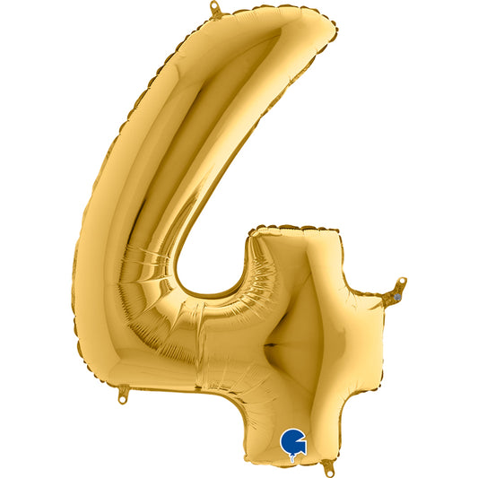 gold number four shaped balloon