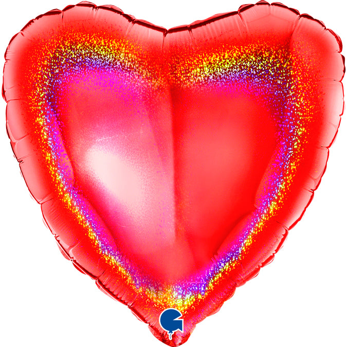 red glitter holographic heart shaped balloon