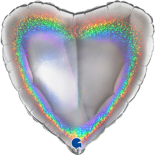 silver glitter holographic heart shaped balloon