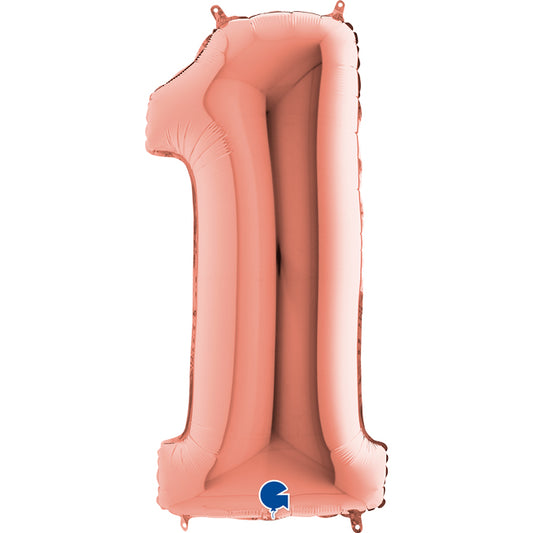 rose gold number one shaped balloon