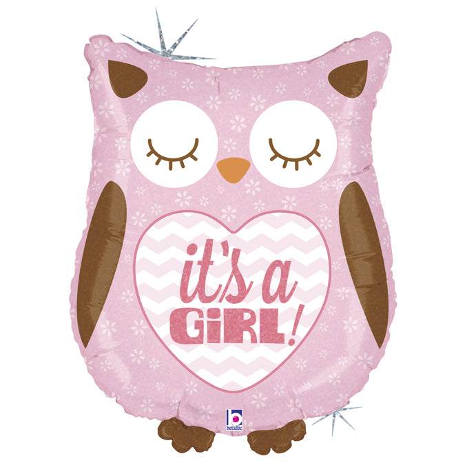 light pink baby owl shaped it's a girl balloon