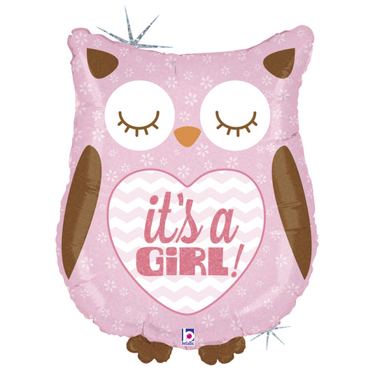 light pink baby owl shaped it's a girl balloon