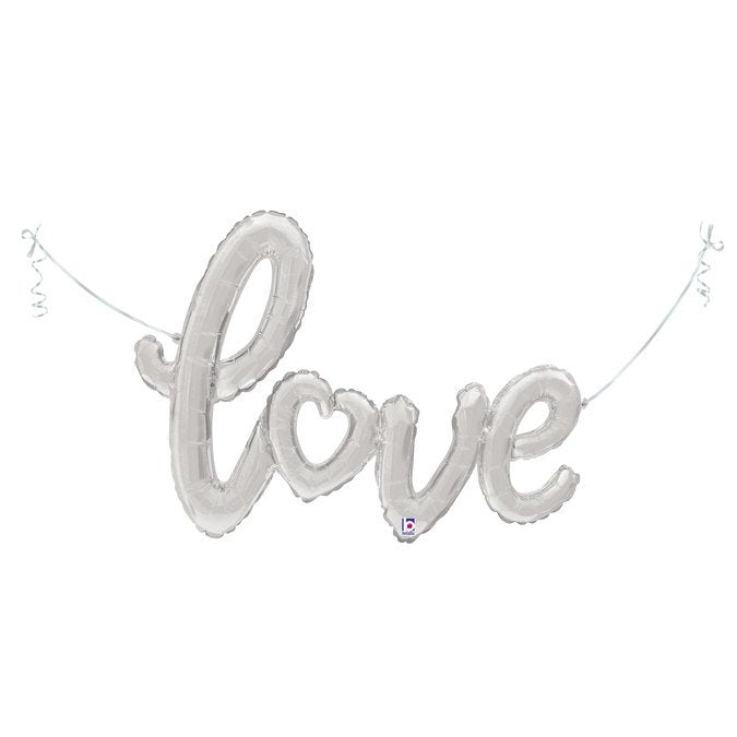 silver love script shaped balloon