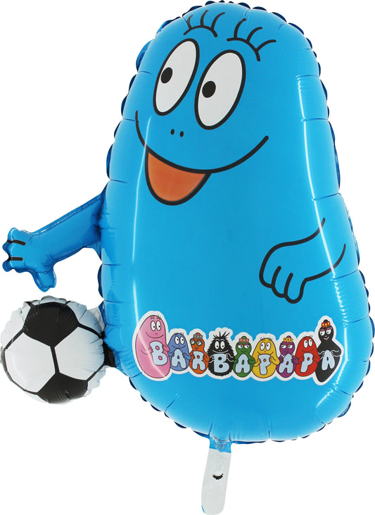 blue barbapapa shaped balloon with soccer ball