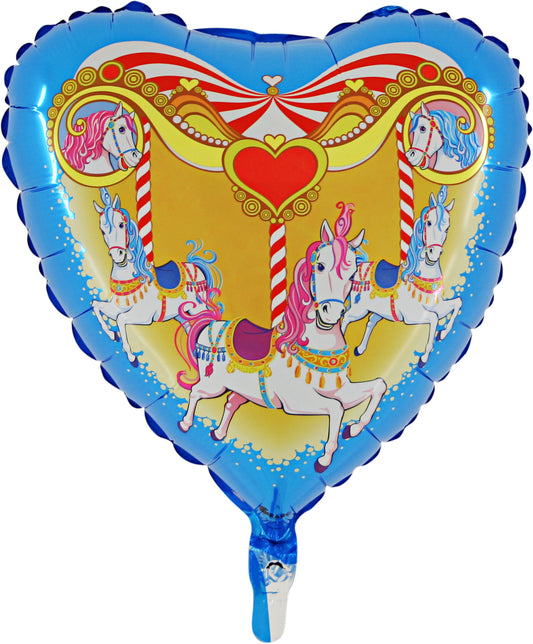 colorful heart shaped balloon with carousel horse / merry-go-round horse