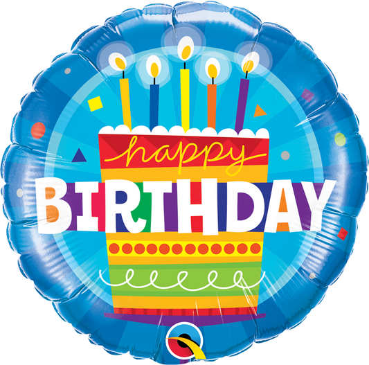 round colorful happy birthday balloon with birthday cake