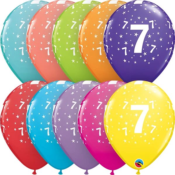 color mix assorted balloon with the number 7 and white stars