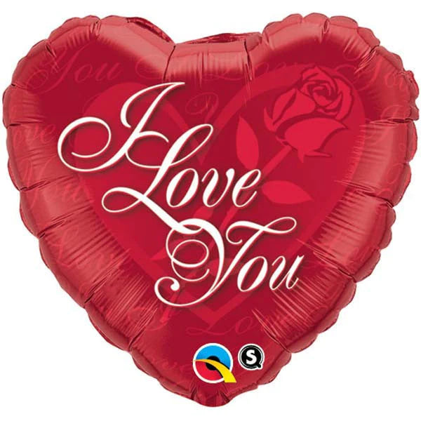 red heart shaped I love you balloon with rose
