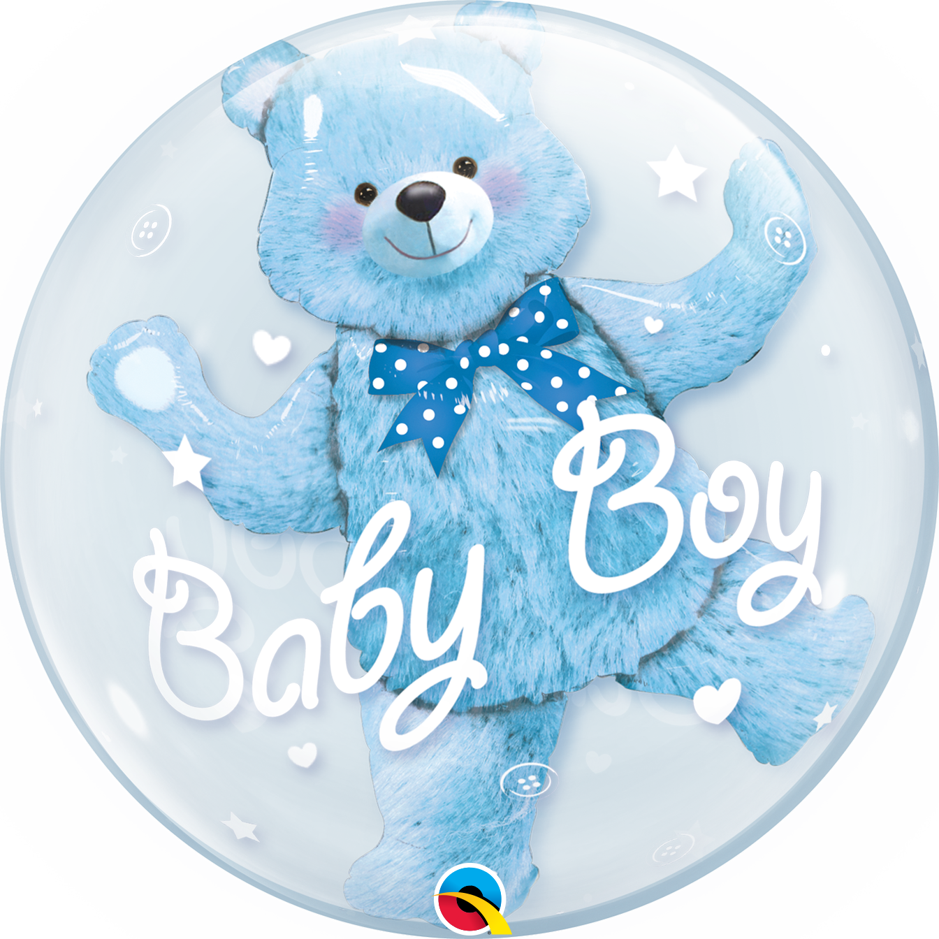 clear double bubble baby boy balloon with blue bear