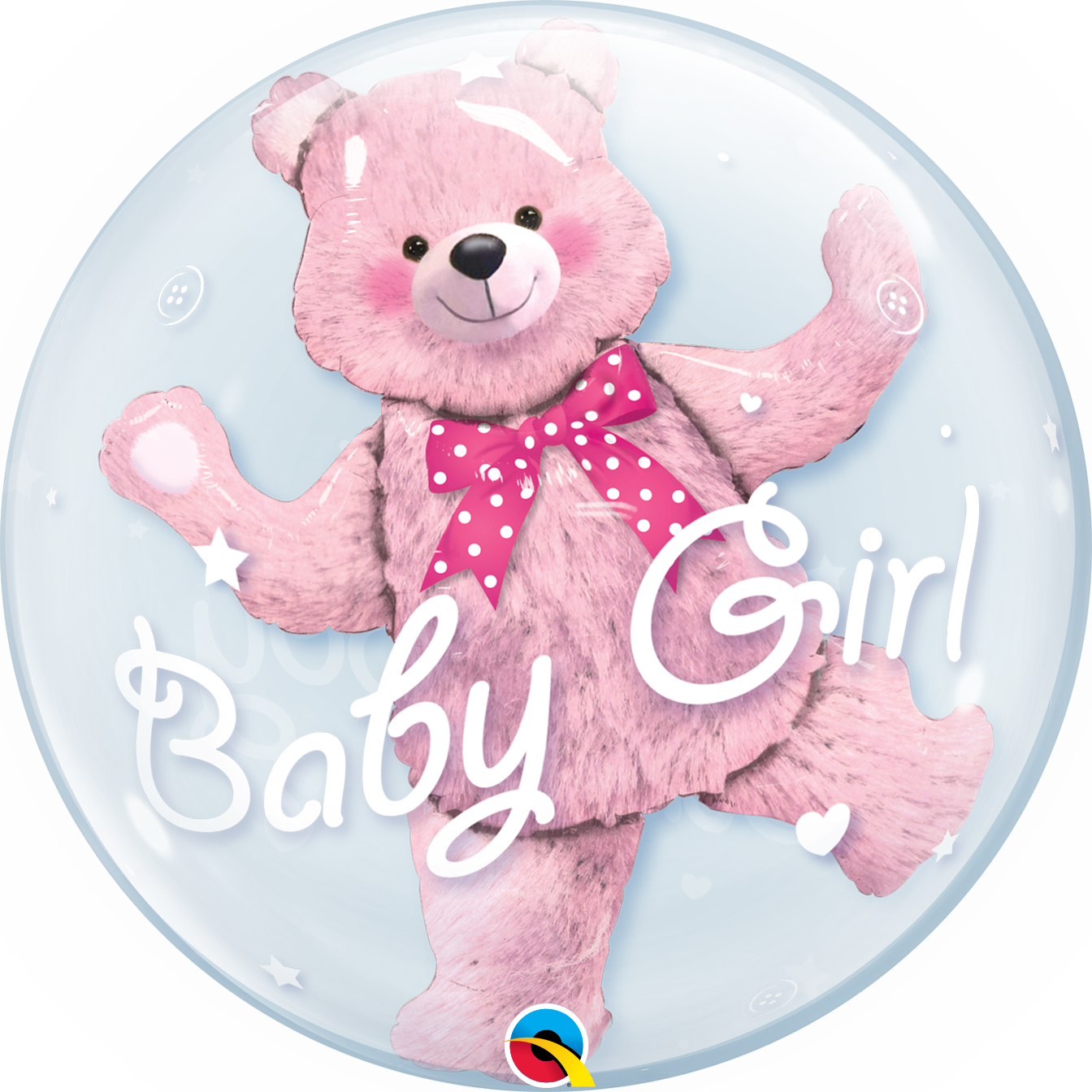 clear double bubble baby girl balloon with light pink bear