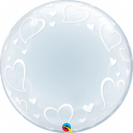 clear deco bubble balloon with white hearts