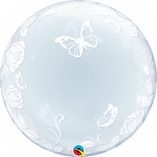 clear deco bubble balloon with roses and butterflies