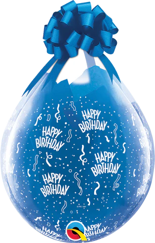 diamond clear blue drop shaped happy birthday stuffing balloon with gift ribbon