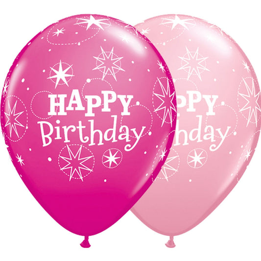 pink and berry balloon with stars and happy birthday