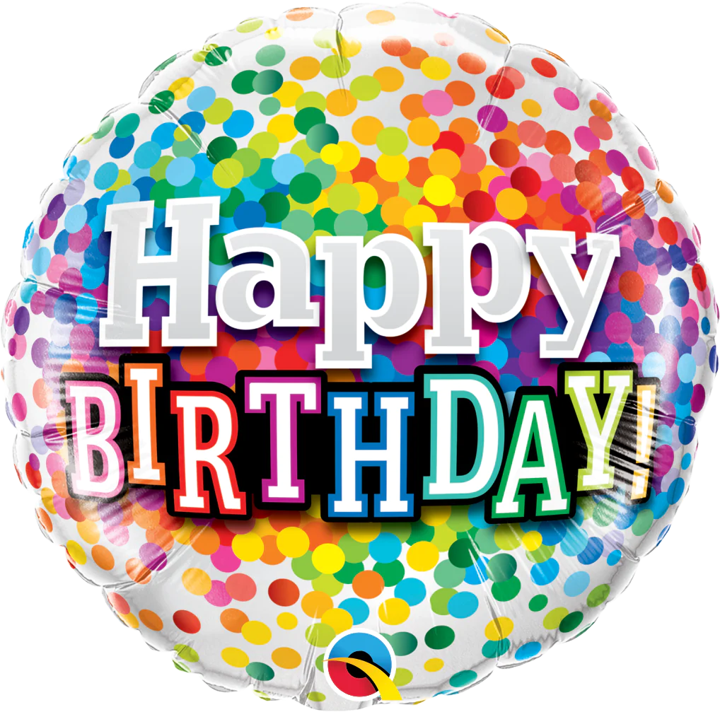 happy birthday balloon with rainbow confetti