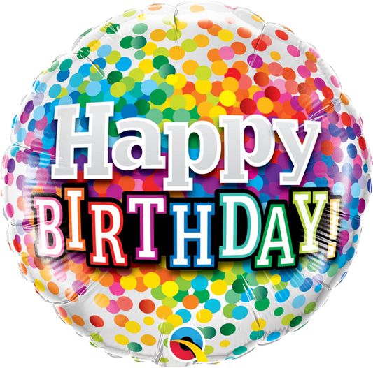 happy birthday balloon with rainbow confetti