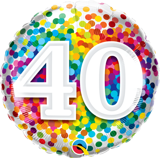 round rainbow confetti balloon with the number 40