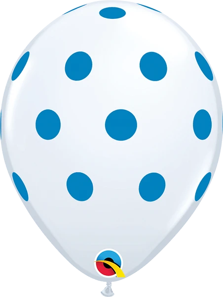 white balloon with blue polka dots