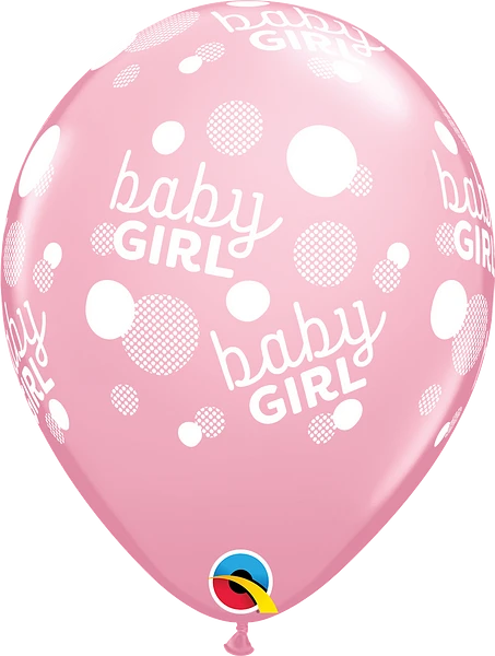 light pink baby girl balloon with white dots