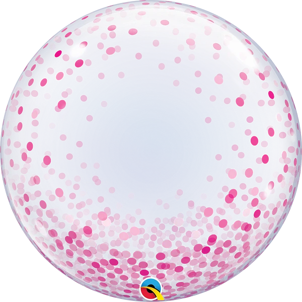 clear deco bubble balloon with pink confetti dots